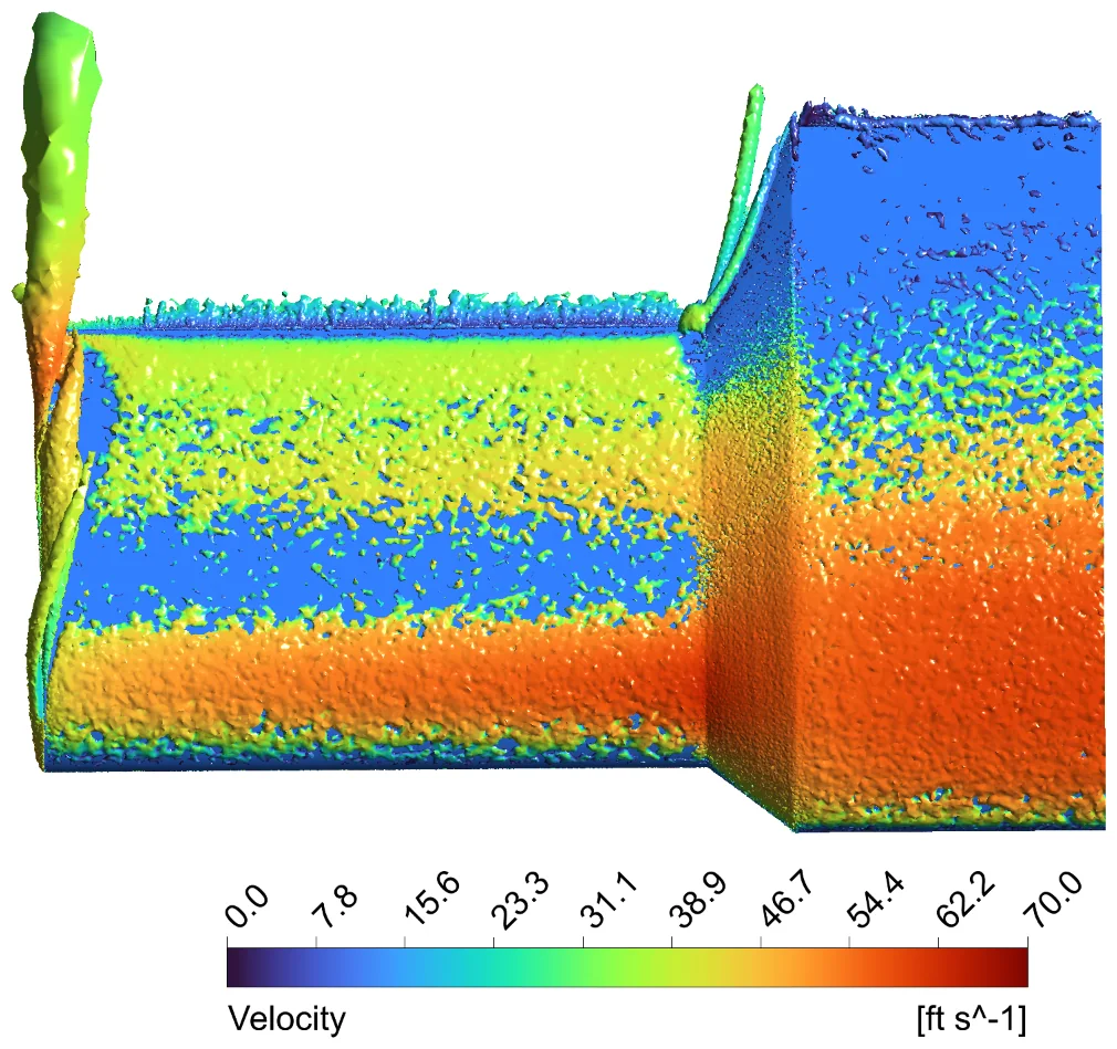 Vorticity isosurface from above, α = 0°