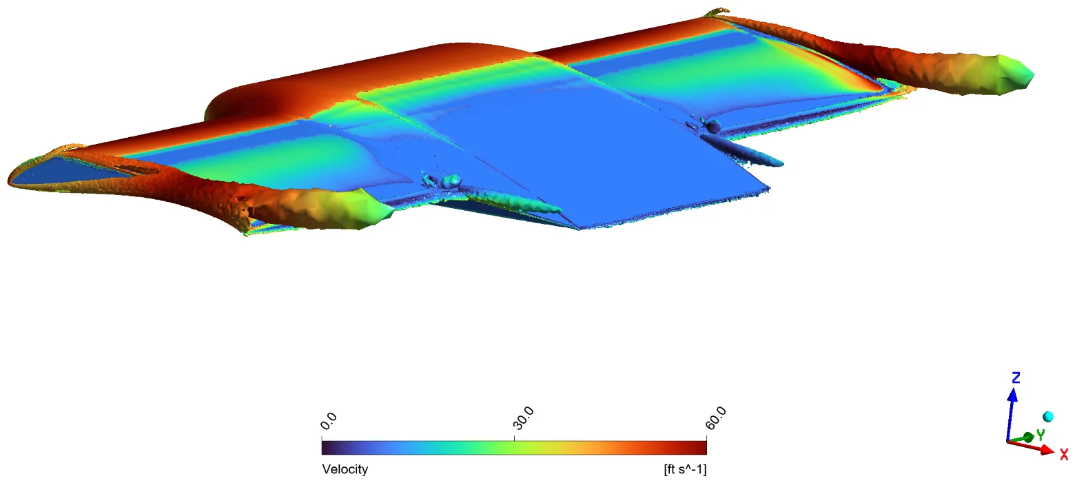 Vorticity isosurface, rear isometric, α = 10°