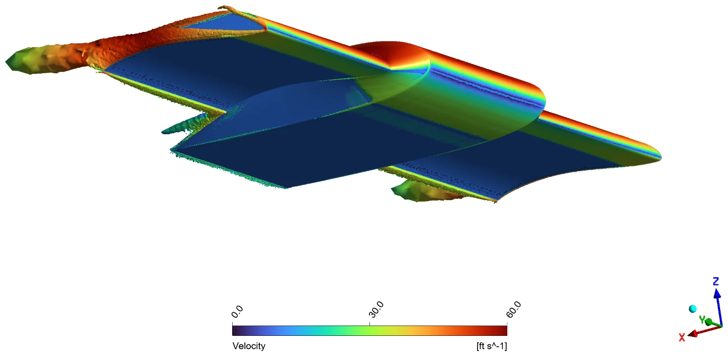 Vorticity isosurface from below, α = 10°